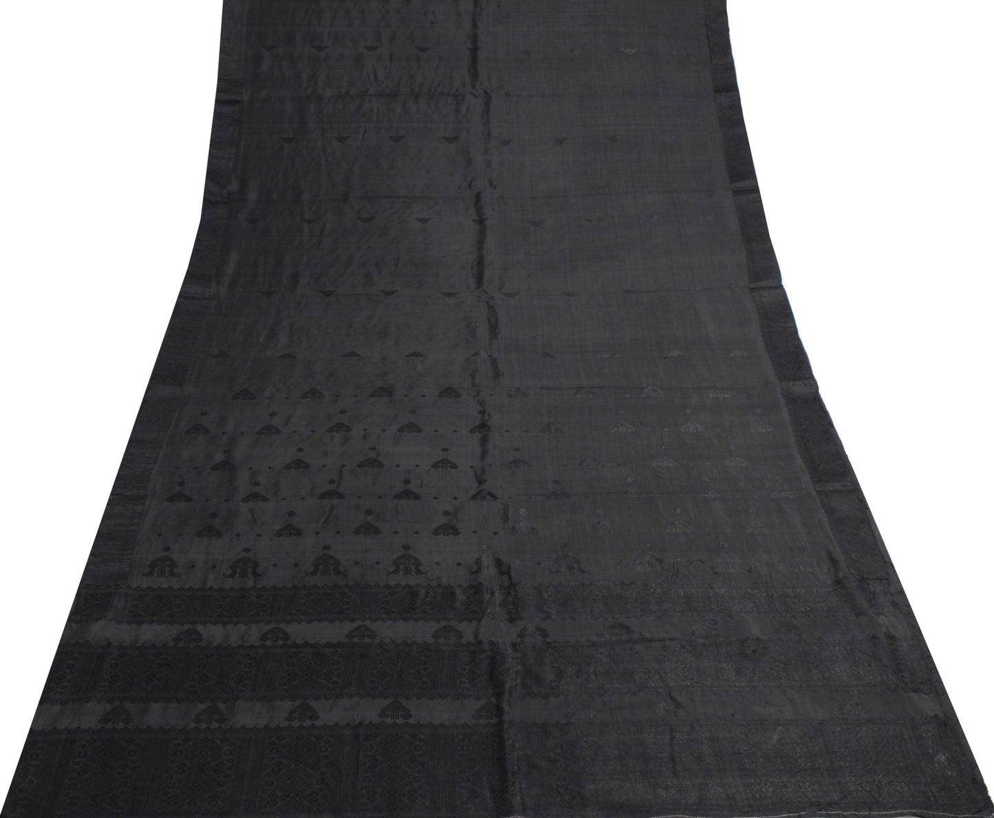 Sushila Vintage Black Saree 100% Pure Silk Resham Woven Soft Sari Craft Fabric