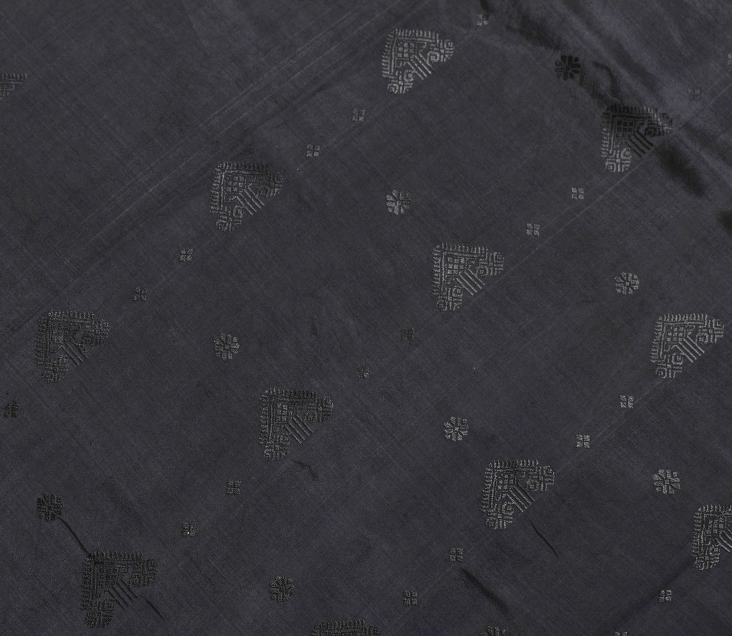 Sushila Vintage Black Saree 100% Pure Silk Resham Woven Soft Sari Craft Fabric