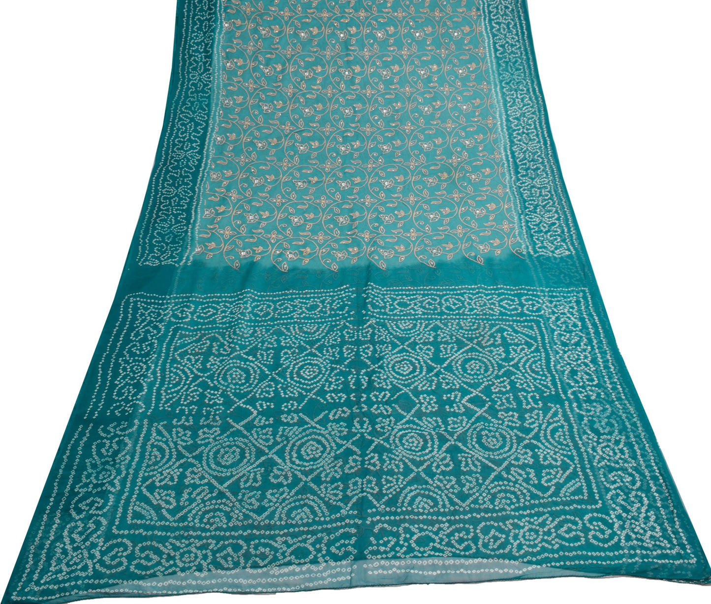 Sushila Vintage Shade of Blue Saree Pure Georgette Bandhani Printed Sari Fabric