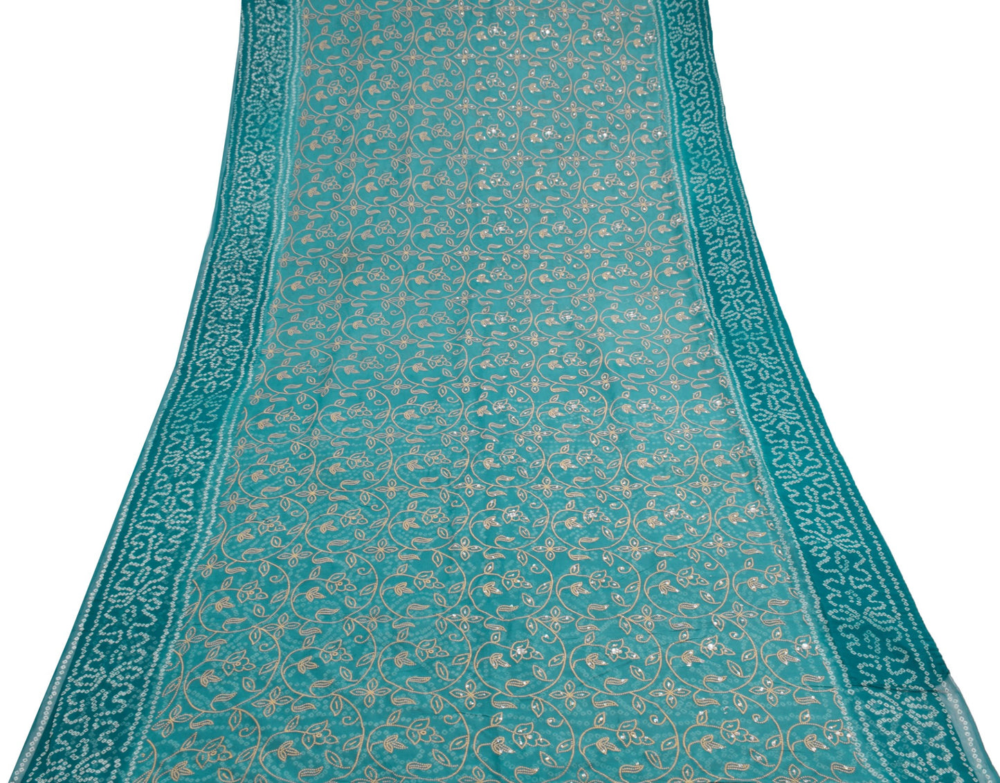 Sushila Vintage Shade of Blue Saree Pure Georgette Bandhani Printed Sari Fabric