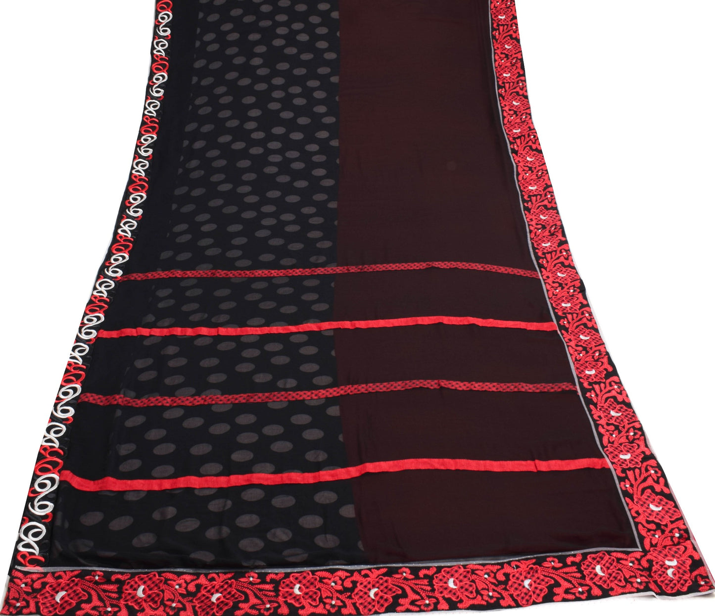 Sushila Vintage Black Stylish Saree Art Georgette Patch Work Sari Craft Fabric