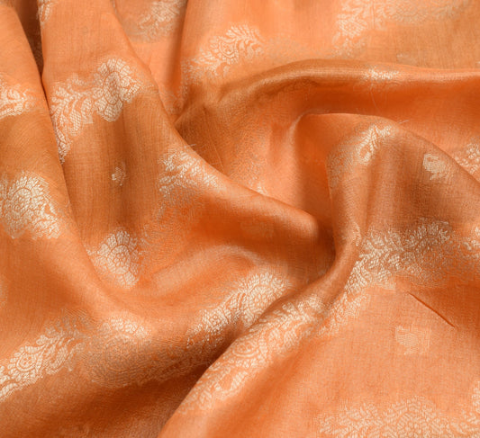 Sushila Vintage Peach Resham Woven Saree  Pure Tussar Silk Floral Sari Fabric