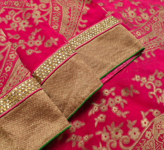 Sushila Vintage Magenta HEAVY Saree Pure Georgette Woven Patch Work Sari Fabric