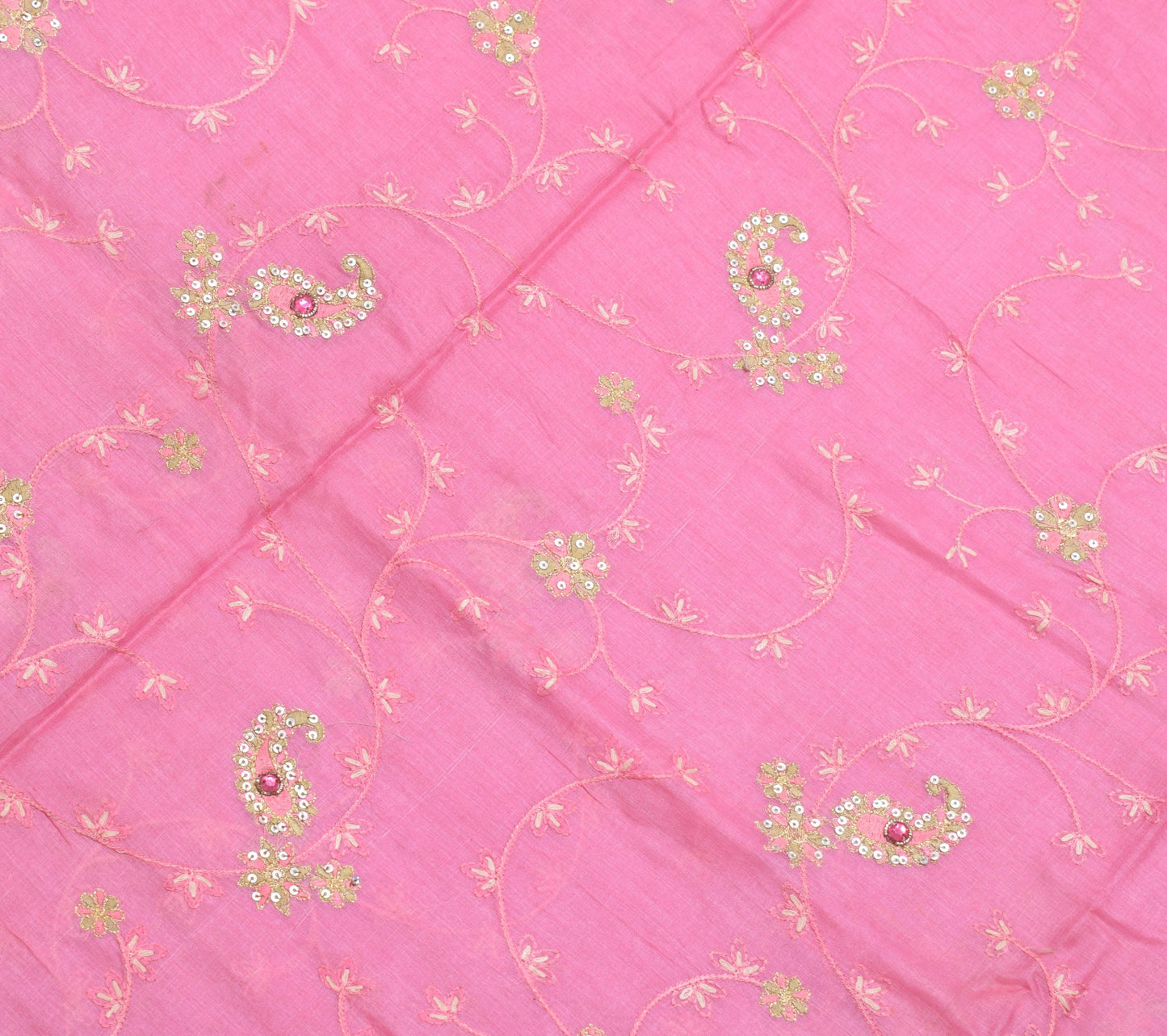 Sushila Vintage Pink Saree Pure Tussar Silk Sequins Work & Woven Sari Fabric