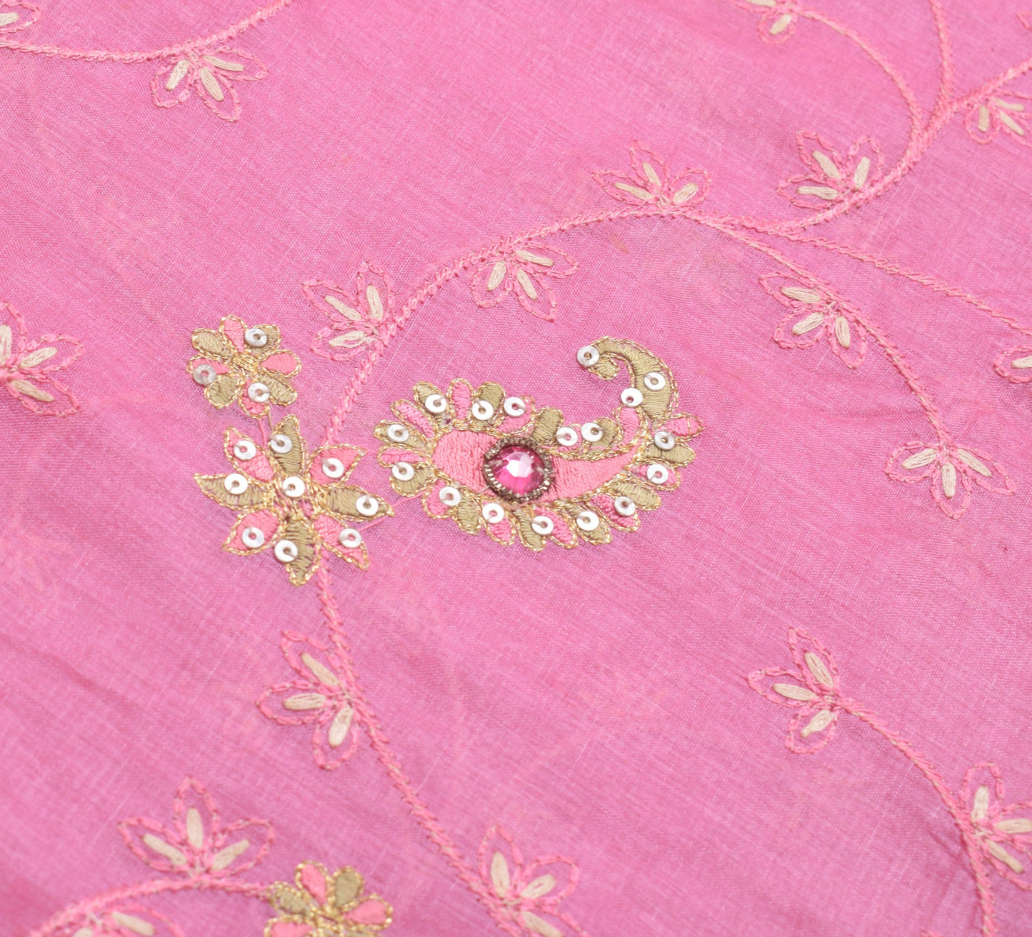 Sushila Vintage Pink Saree Pure Tussar Silk Sequins Work & Woven Sari Fabric