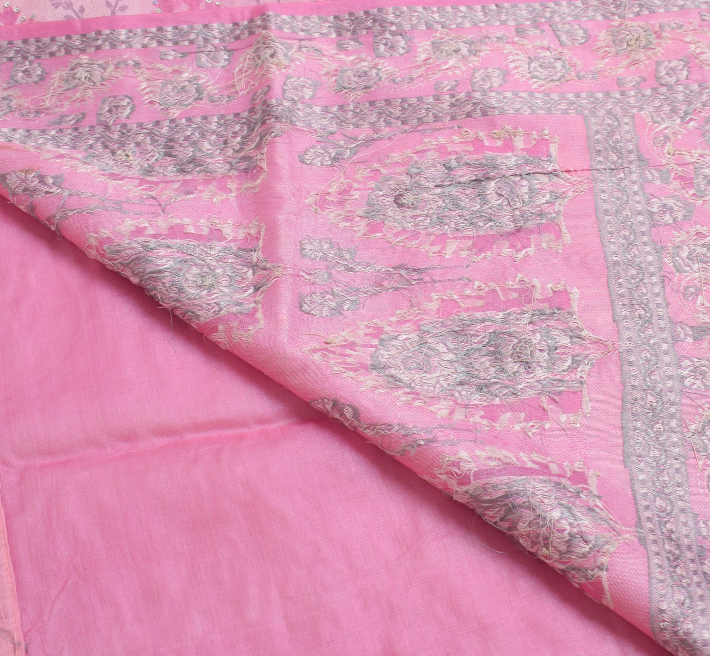 Sushila Vintage Pink Saree Pure Tussar Silk Sequins Work & Woven Sari Fabric