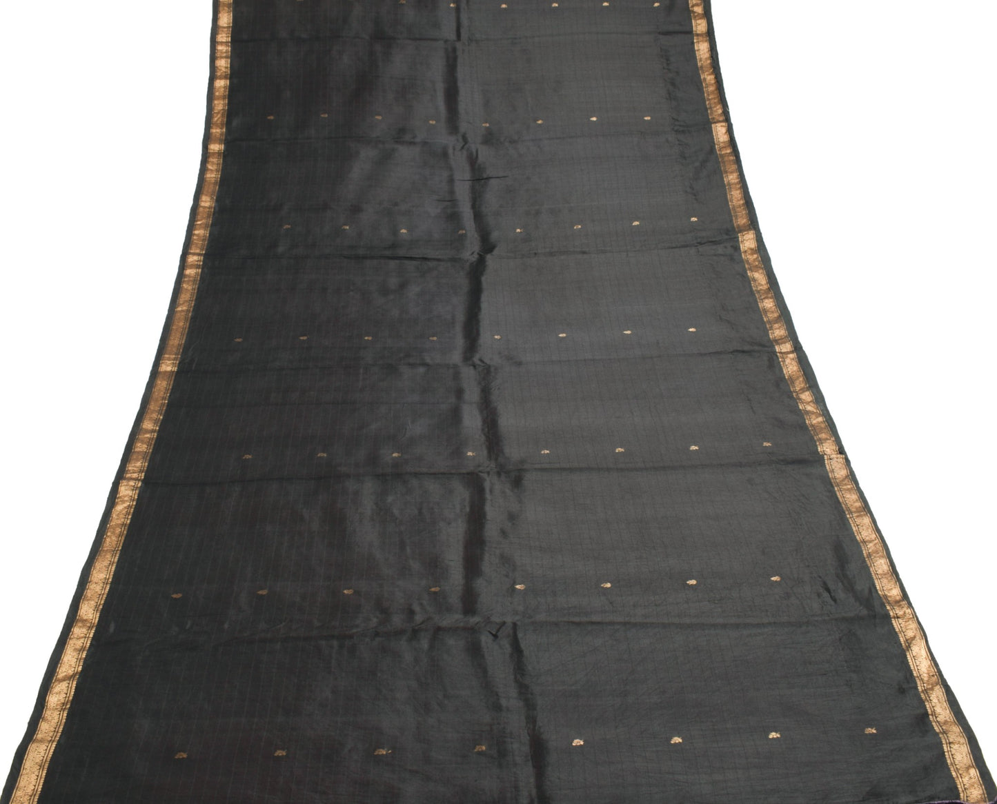 Sushila Vintage Black Saree Pure South Silk Zari Woven Traditional Sari Fabric