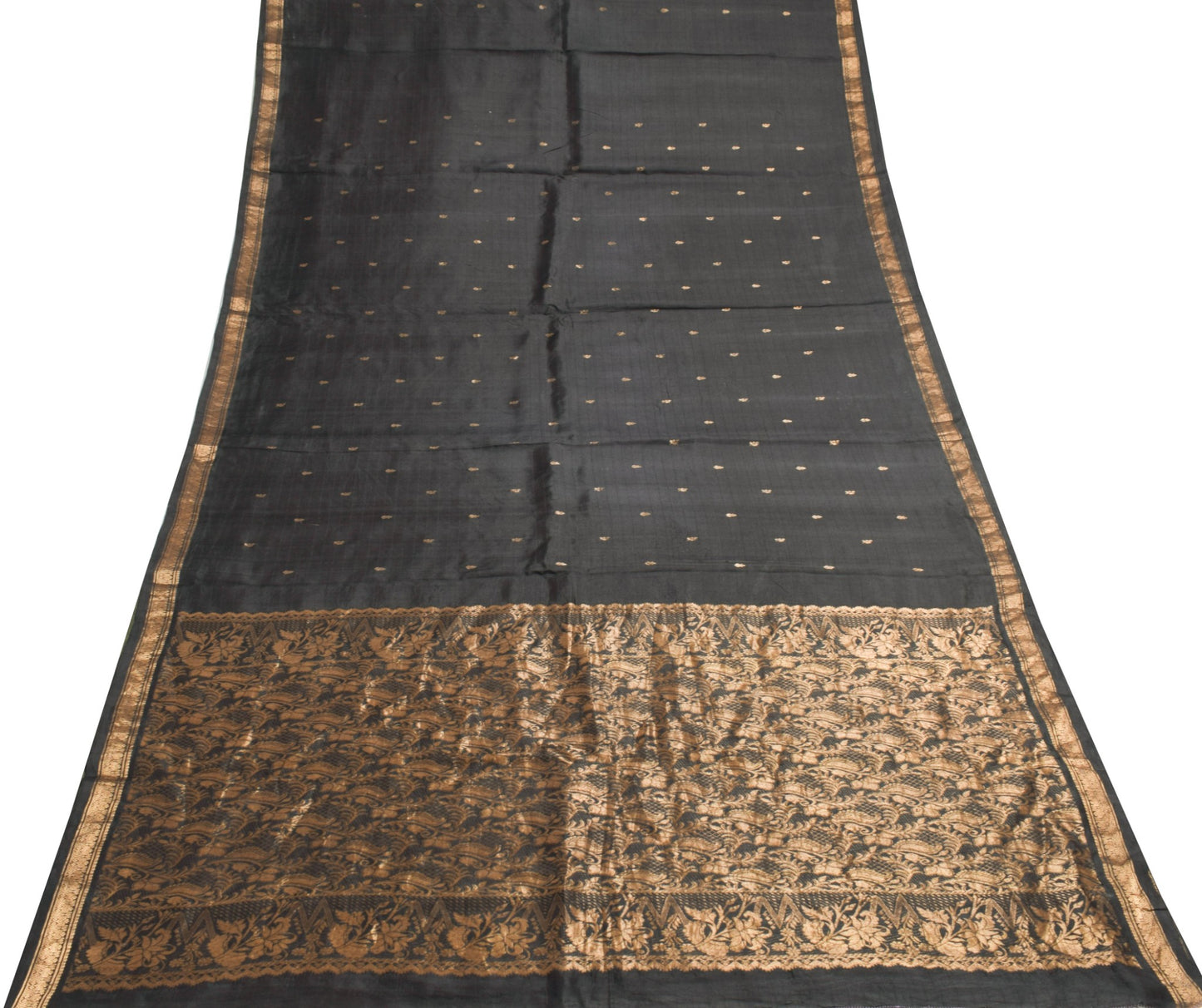 Sushila Vintage Black Saree Pure South Silk Zari Woven Traditional Sari Fabric