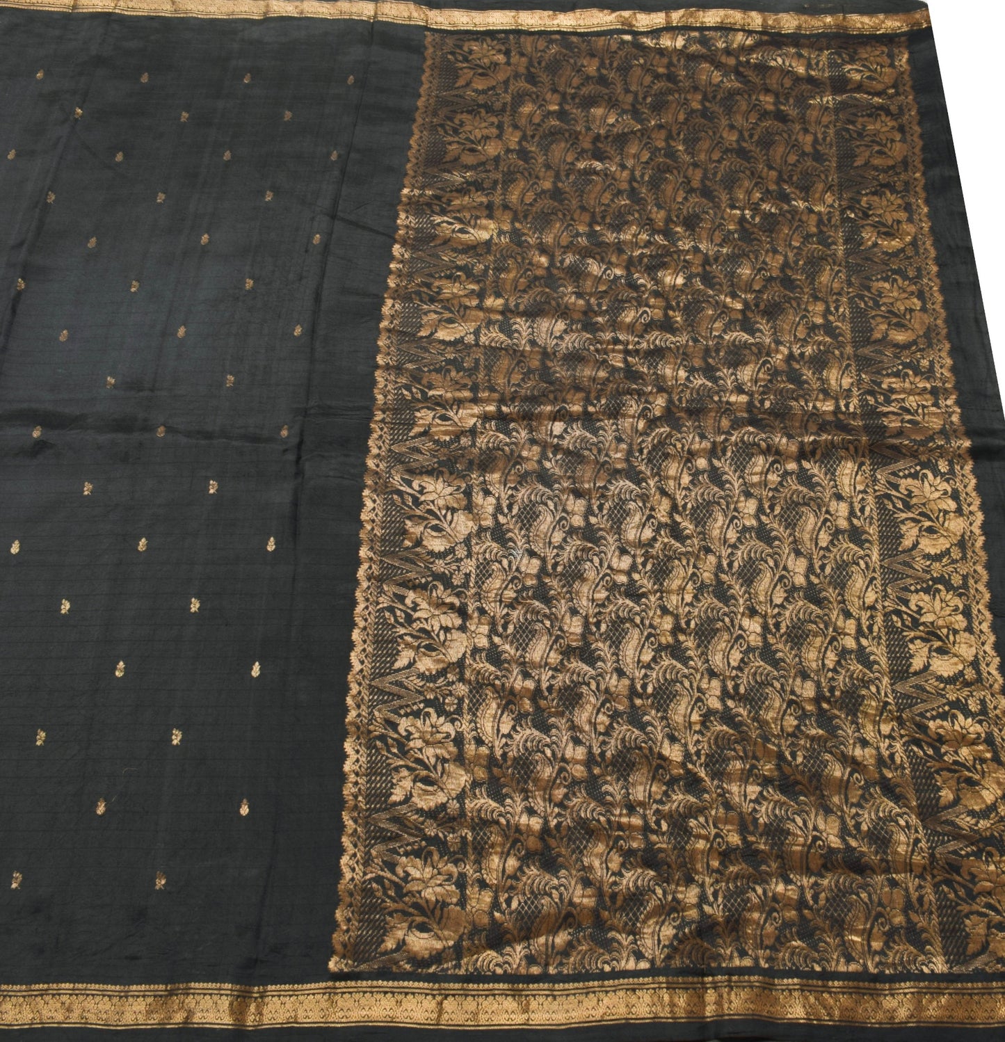 Sushila Vintage Black Saree Pure South Silk Zari Woven Traditional Sari Fabric