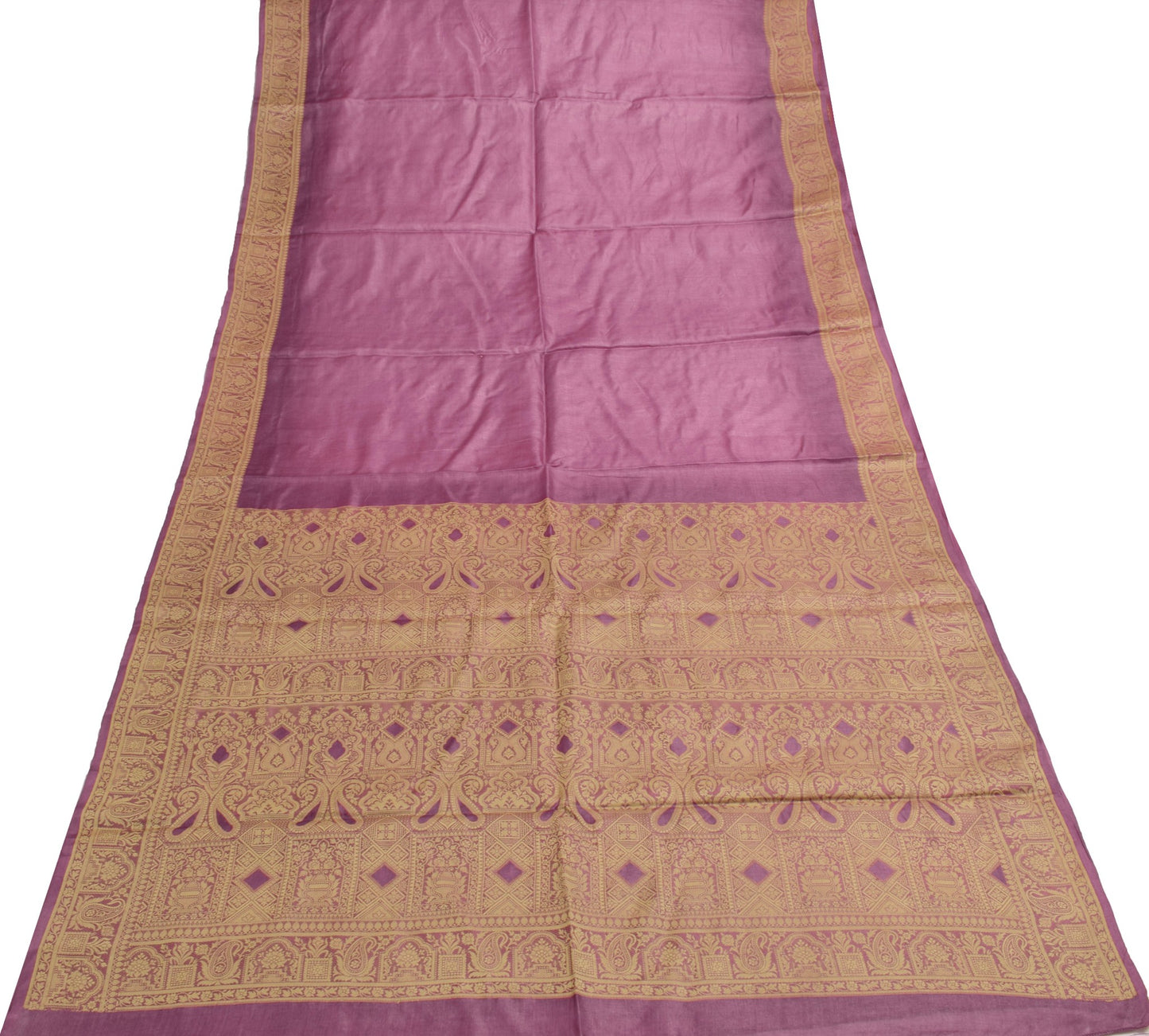 Sushila Vintage Mauve Saree Resham Woven 100% Pure Tussar Silk Sari Craft Fabric