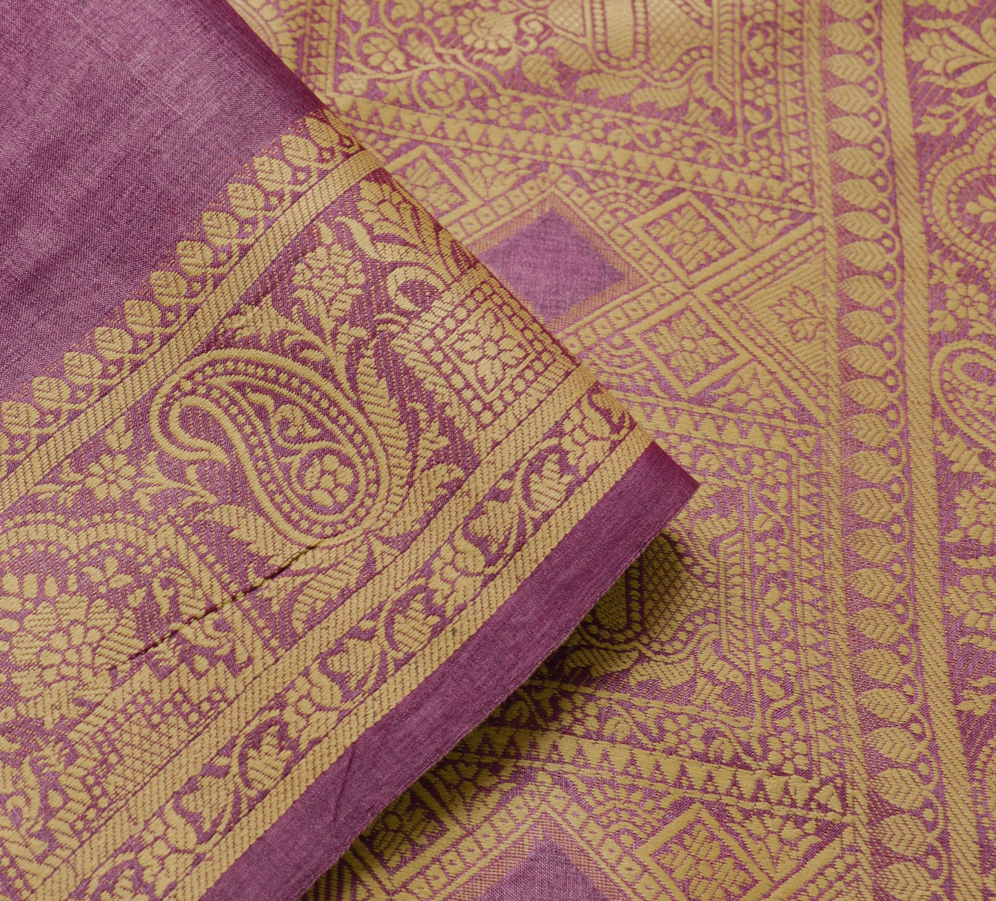 Sushila Vintage Mauve Saree Resham Woven 100% Pure Tussar Silk Sari Craft Fabric