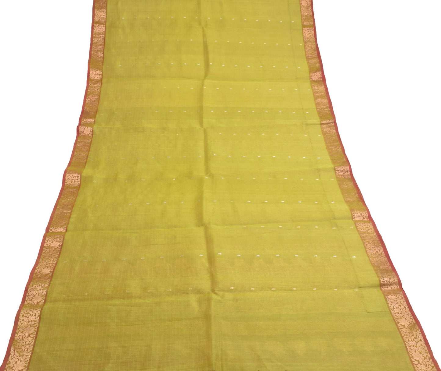 Sushila Vintage Olive Green Saree With Contrast Zari Border Pure SilkSari Fabric