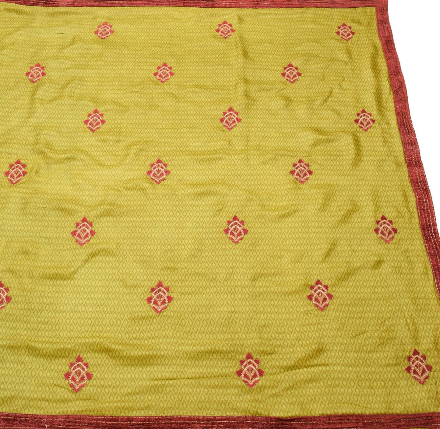 Sushila Vintage Green Saree Pure tussar Silk Embroidered Velvet Work Sari Fabric