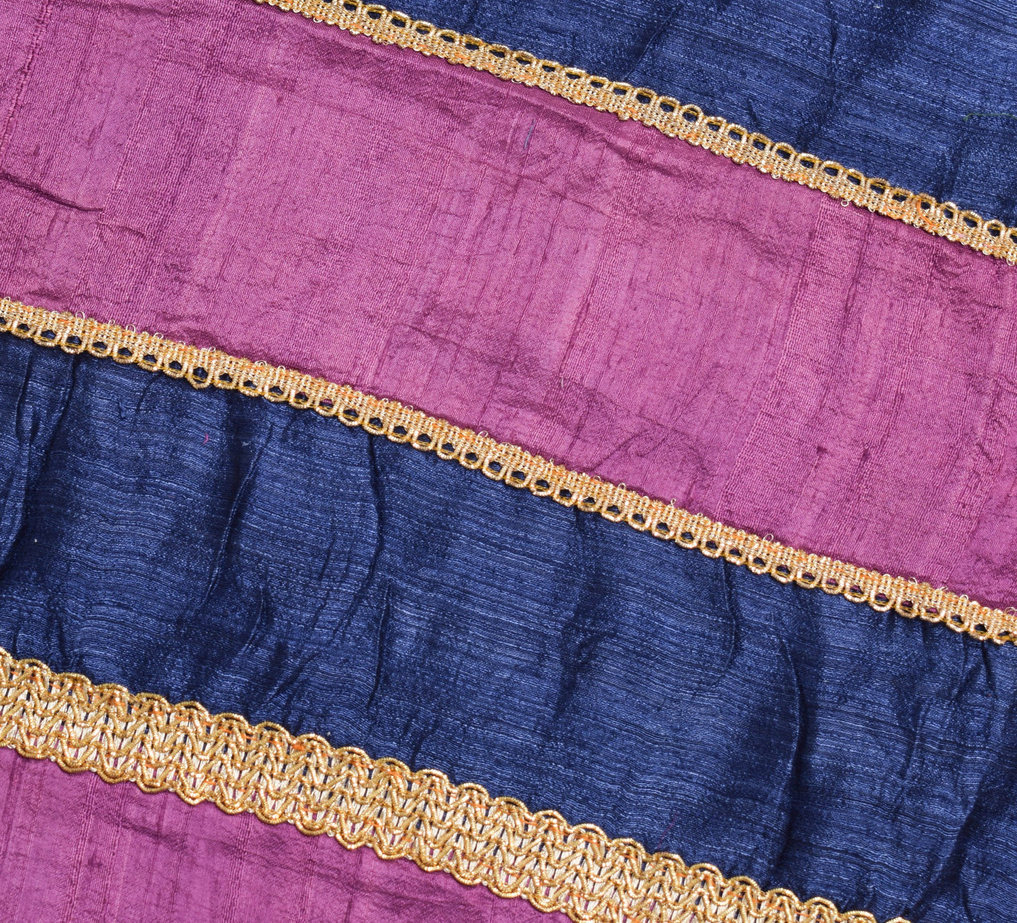 Sushila Vintage Blue Saree with Purple Border 100% Pure Silk  Sari Craft Fabric