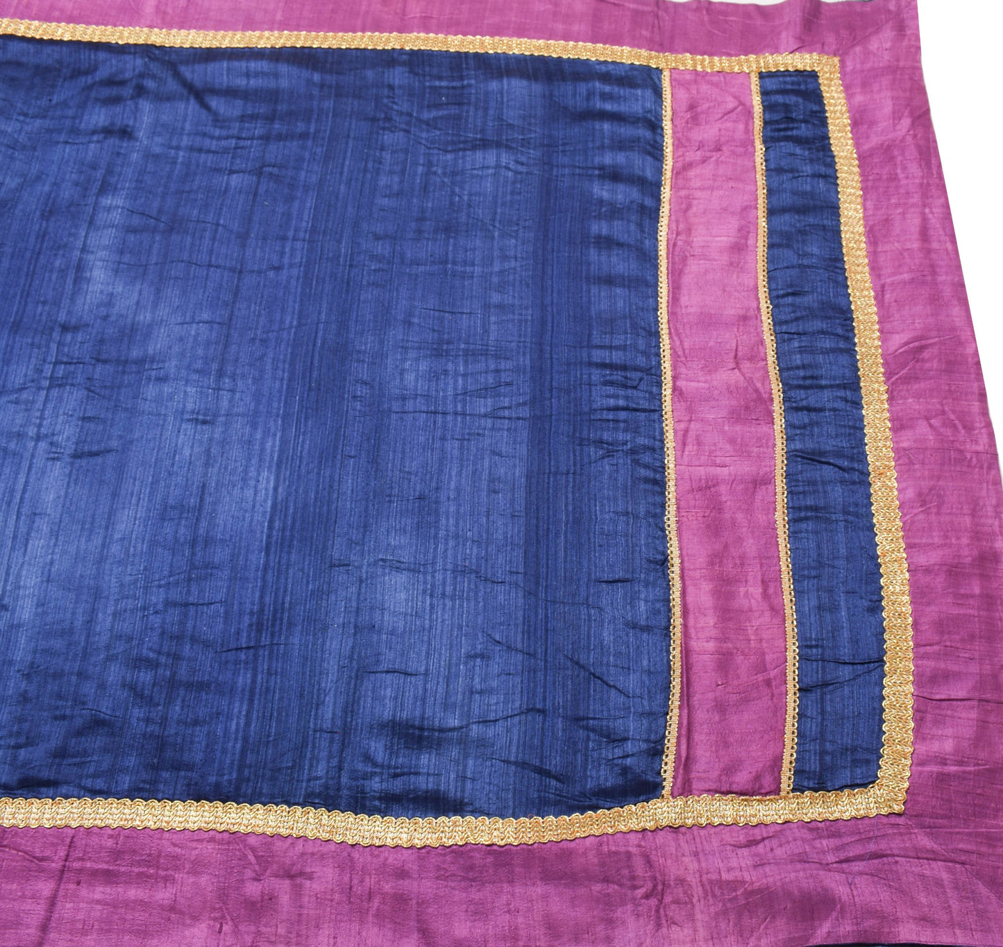 Sushila Vintage Blue Saree with Purple Border 100% Pure Silk  Sari Craft Fabric