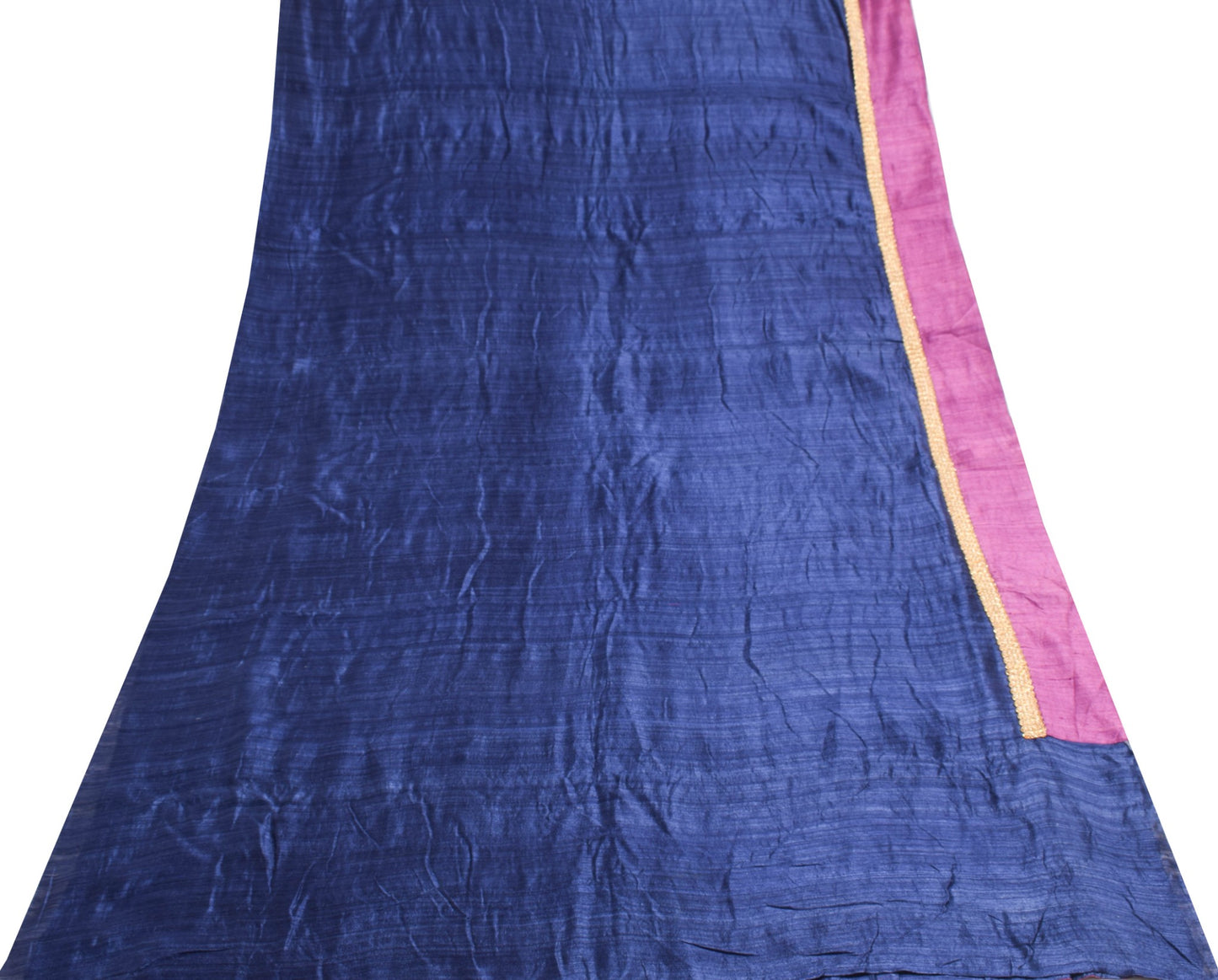 Sushila Vintage Blue Saree with Purple Border 100% Pure Silk  Sari Craft Fabric