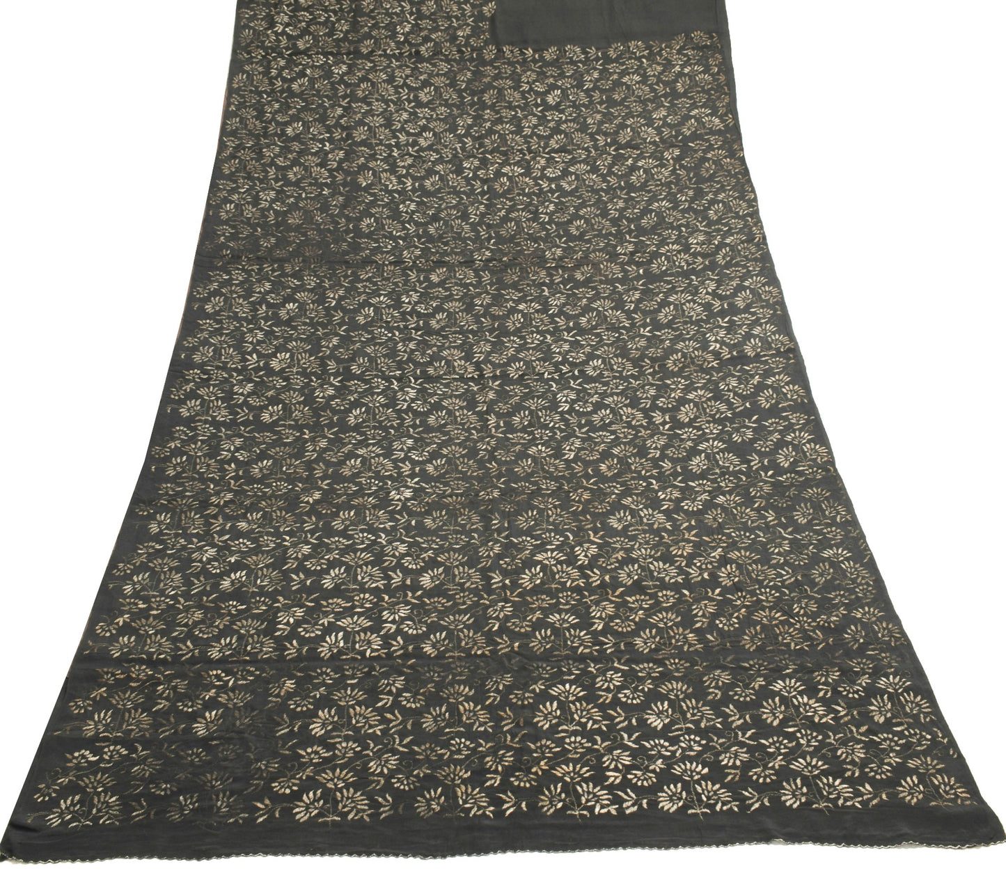 Sushila Vintage Black Elegant Saree Pure Crepe Silk Zari Embroidered Sari Fabric