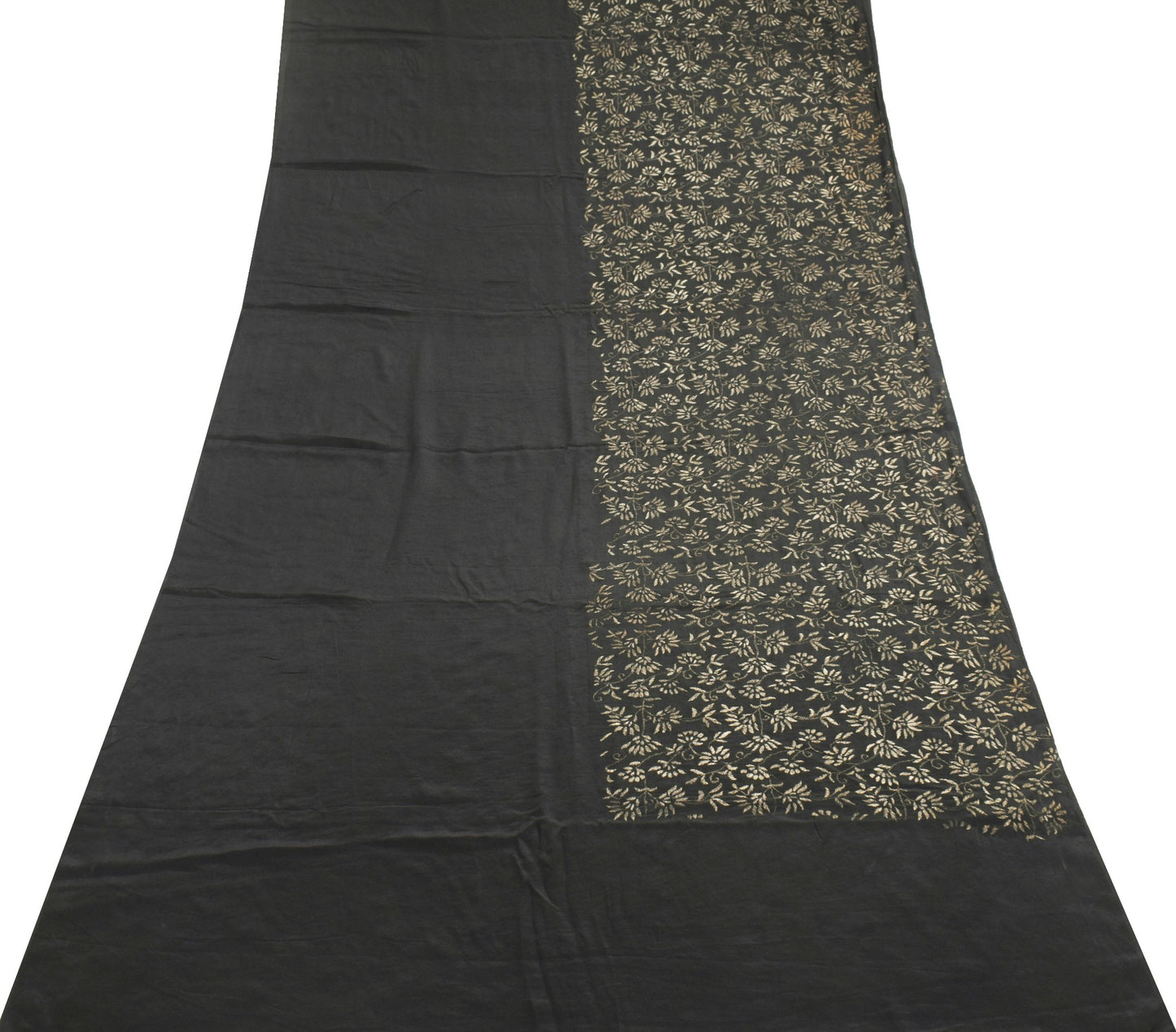 Sushila Vintage Black Elegant Saree Pure Crepe Silk Zari Embroidered Sari Fabric