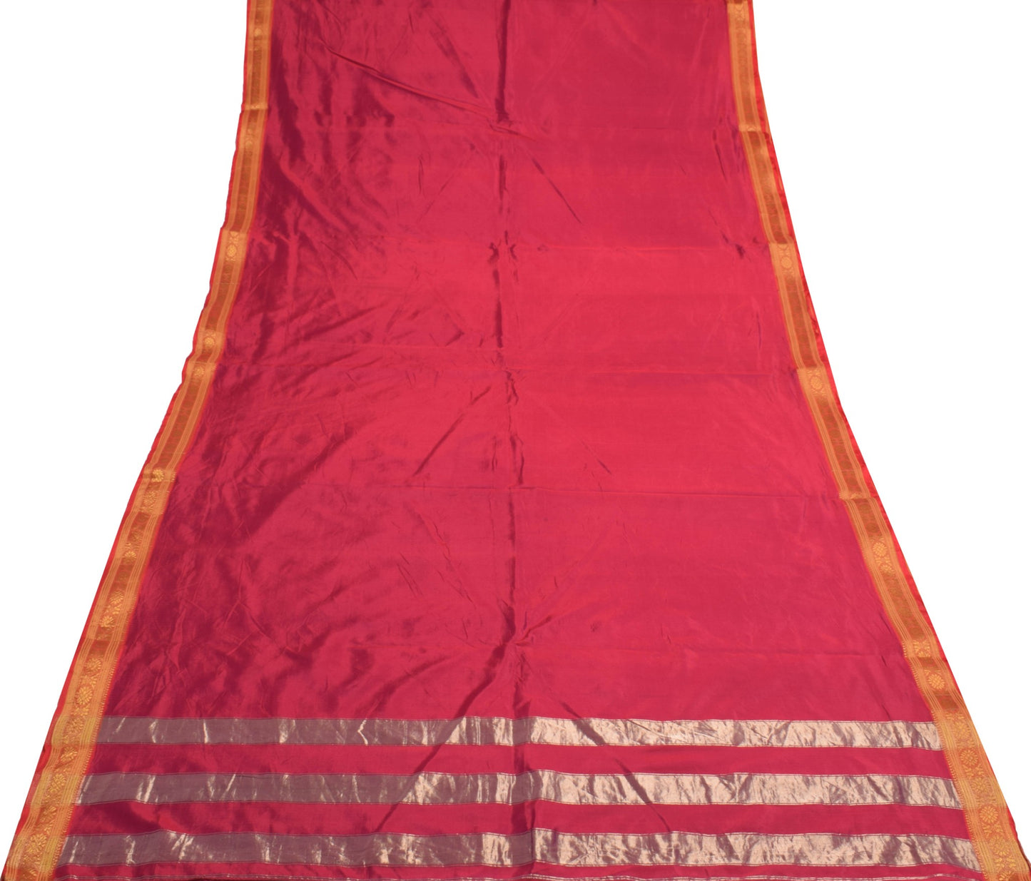 Sushila Vintag Exclusive Sari Zari Border Magenta Pink Plain Mysore Silk Saree