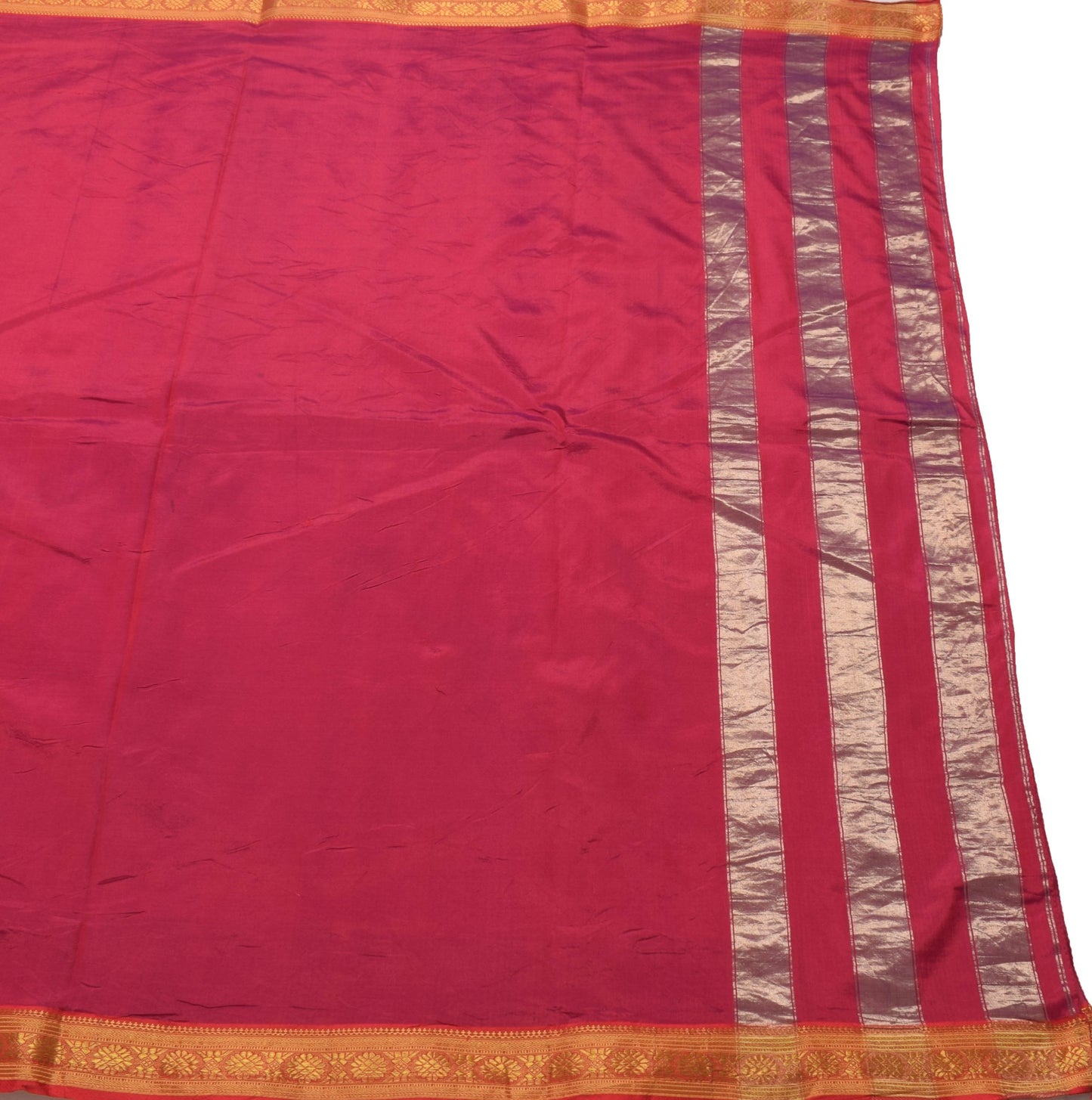 Sushila Vintag Exclusive Sari Zari Border Magenta Pink Plain Mysore Silk Saree