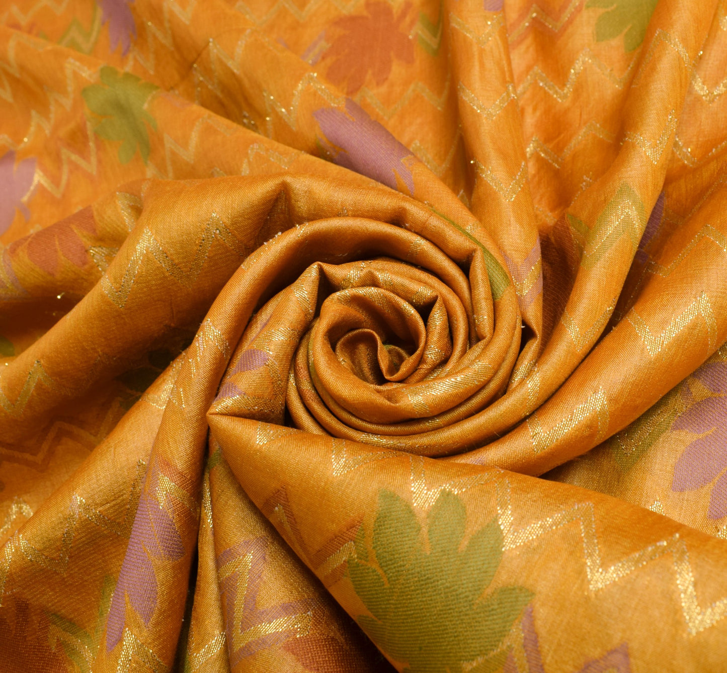 Sushila Vintage Mustard Floral Saree 100%Pure Tussar Silk Woven Soft Sari Fabric