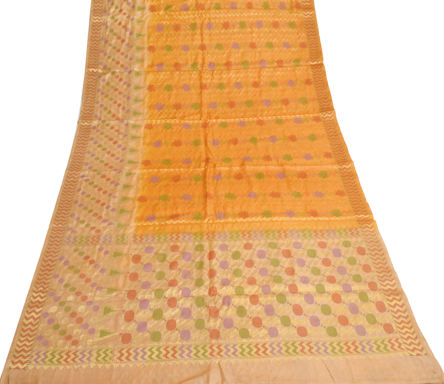 Sushila Vintage Mustard Floral Saree 100%Pure Tussar Silk Woven Soft Sari Fabric