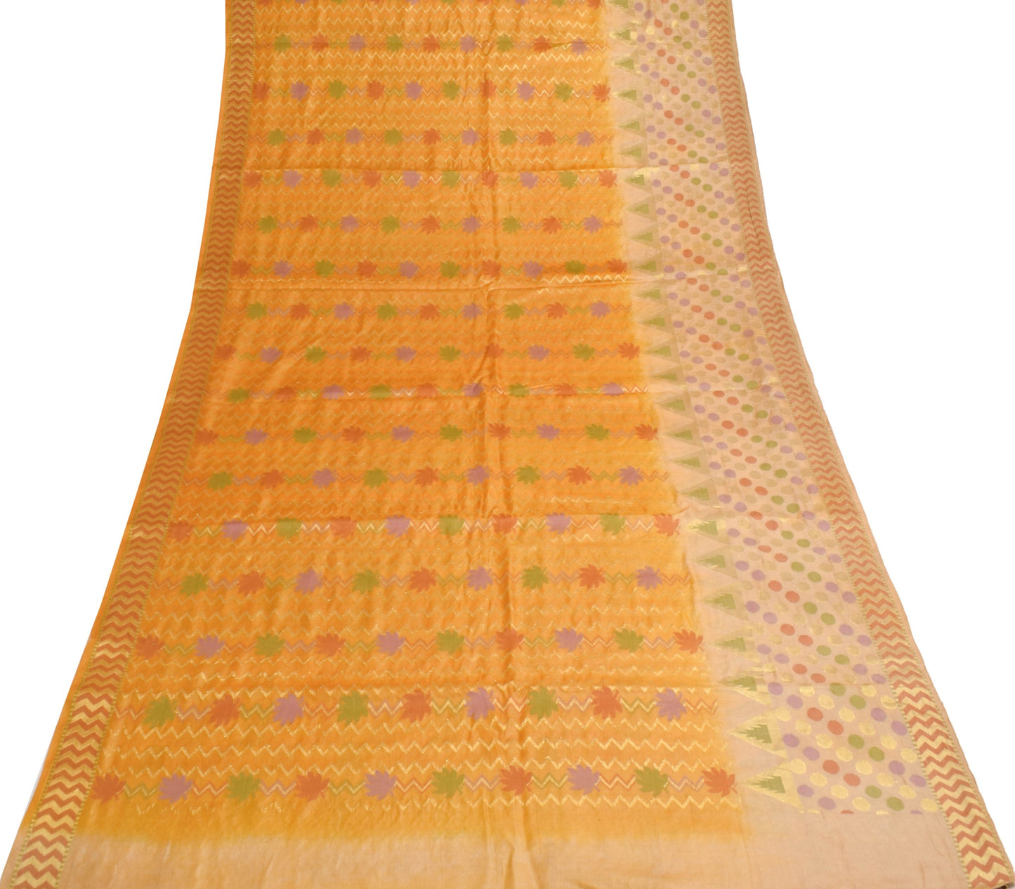 Sushila Vintage Mustard Floral Saree 100%Pure Tussar Silk Woven Soft Sari Fabric