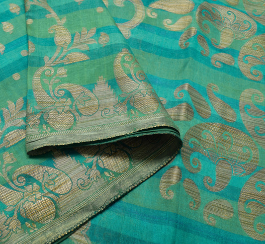 Sushila Vintage Teal Green Saree 100% Pure Silk Resham Woven Soft Sari Fabric