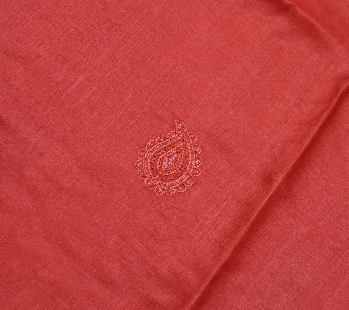 Sushila Vintage Rust Embroidered Saree 100% Pure Tussar Silk Sari Craft Fabric