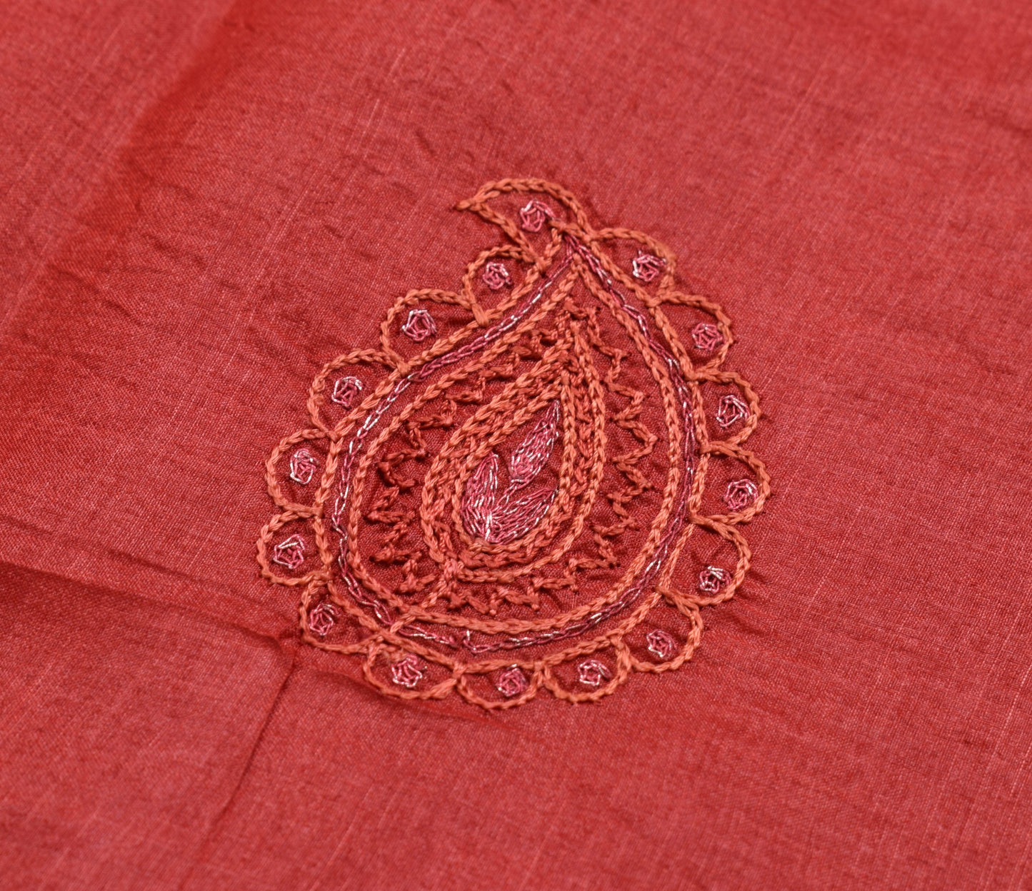 Sushila Vintage Rust Embroidered Saree 100% Pure Tussar Silk Sari Craft Fabric