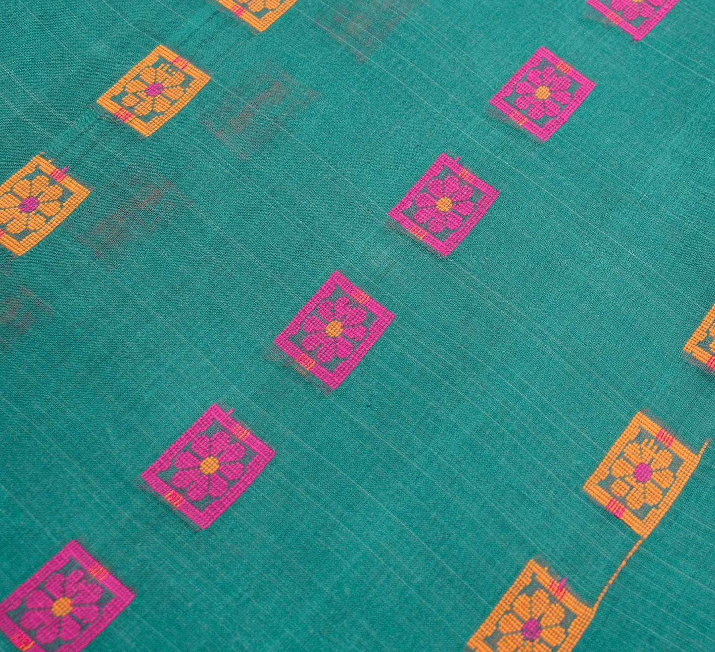 Sushila Vintage Teal Green Sari Ethnic Woven Design Pure Cotton Jamdani Saree