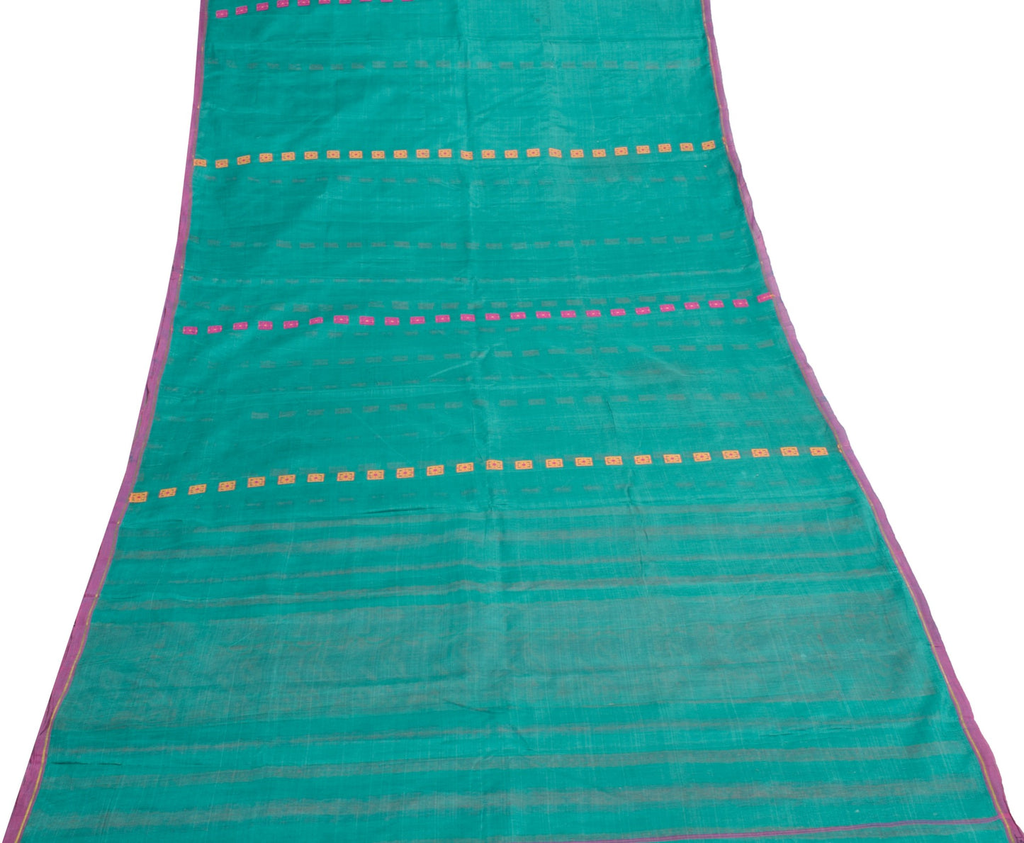 Sushila Vintage Teal Green Sari Ethnic Woven Design Pure Cotton Jamdani Saree