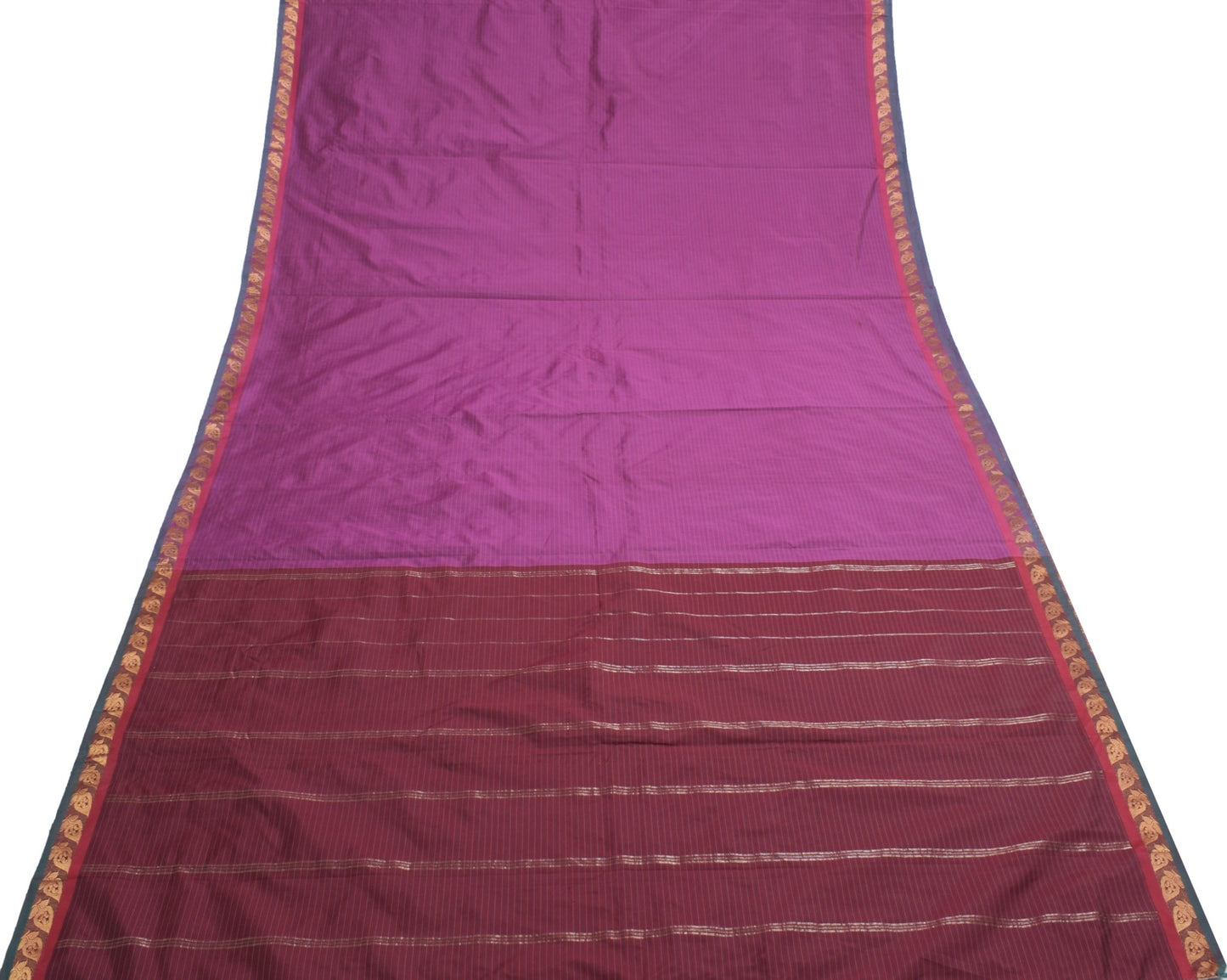 Sushila Vintage Sarees Art Cotton Woven Chettinad/Kandangi Sari Purple Fabric