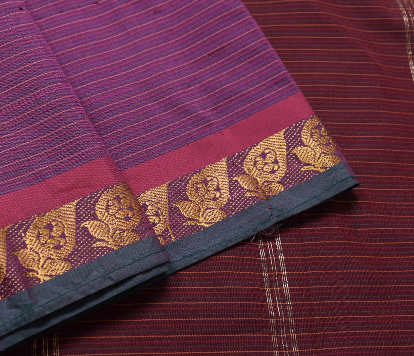 Sushila Vintage Sarees Art Cotton Woven Chettinad/Kandangi Sari Purple Fabric