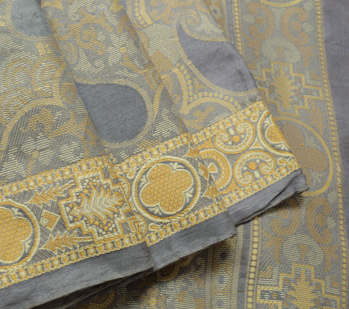 Sushila Vintage Grayish Blue Saree 100% Pure Silk Woven Paisley Sari Soft Fabric