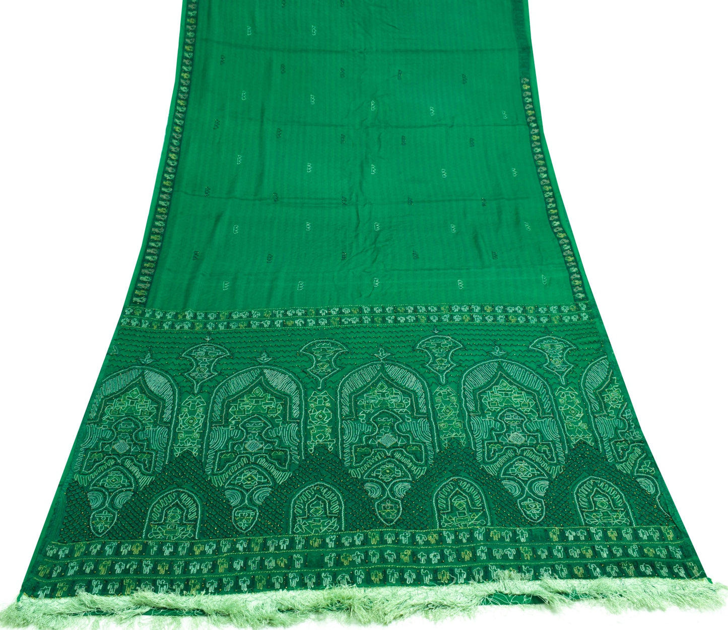 Sushila Vintage Teal Green Saree 100% Pure Crepe Silk Aari Work Soft Sari Fabric