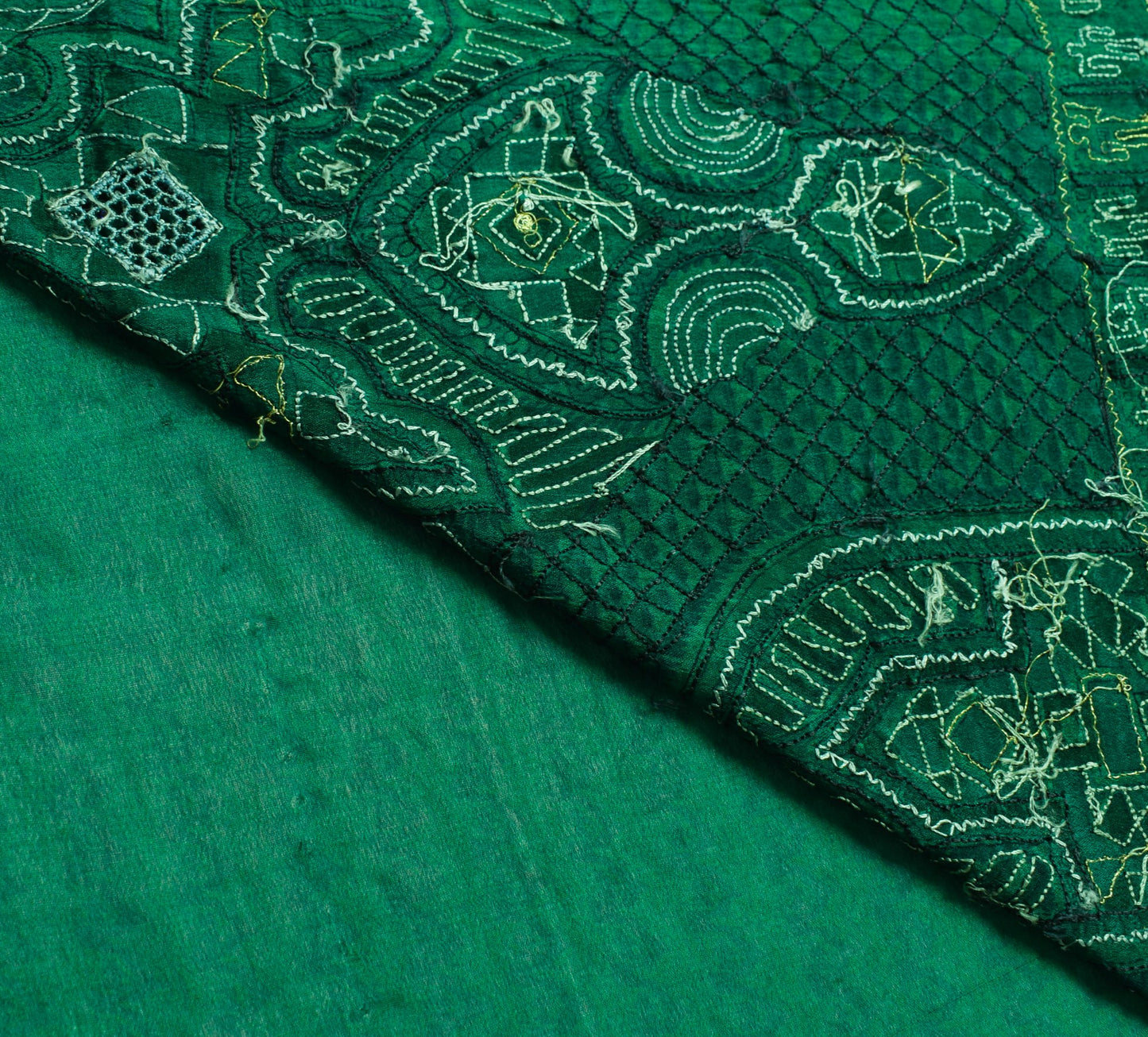 Sushila Vintage Teal Green Saree 100% Pure Crepe Silk Aari Work Soft Sari Fabric