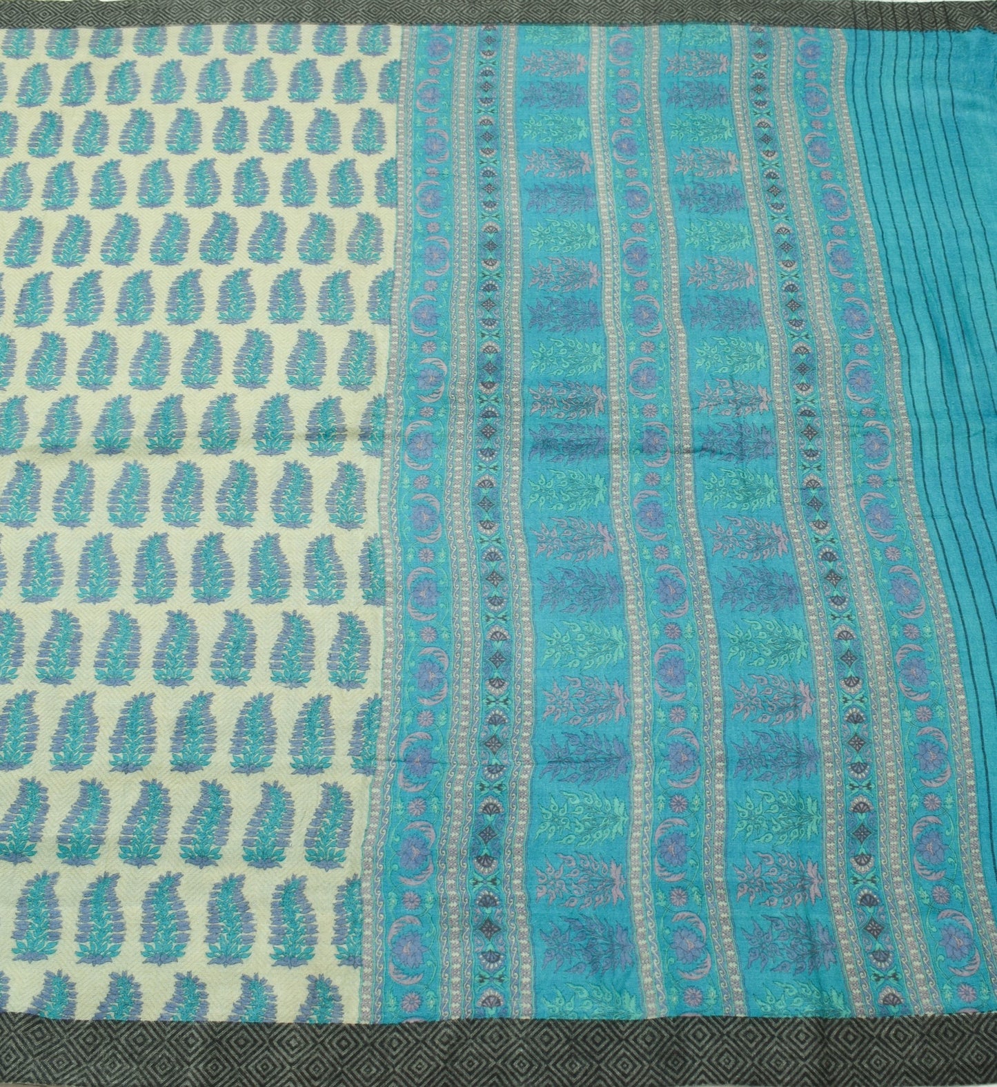 Sushila Vintage Pure Woolen Saree Floral Printed & Woven Soft Sari Craft Fabric