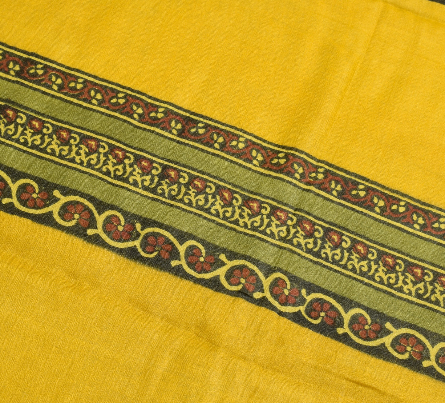 Sushila Vintage Yellow Saree Pure Woolen Hand Block Printed Soft 5YD Sari Fabric