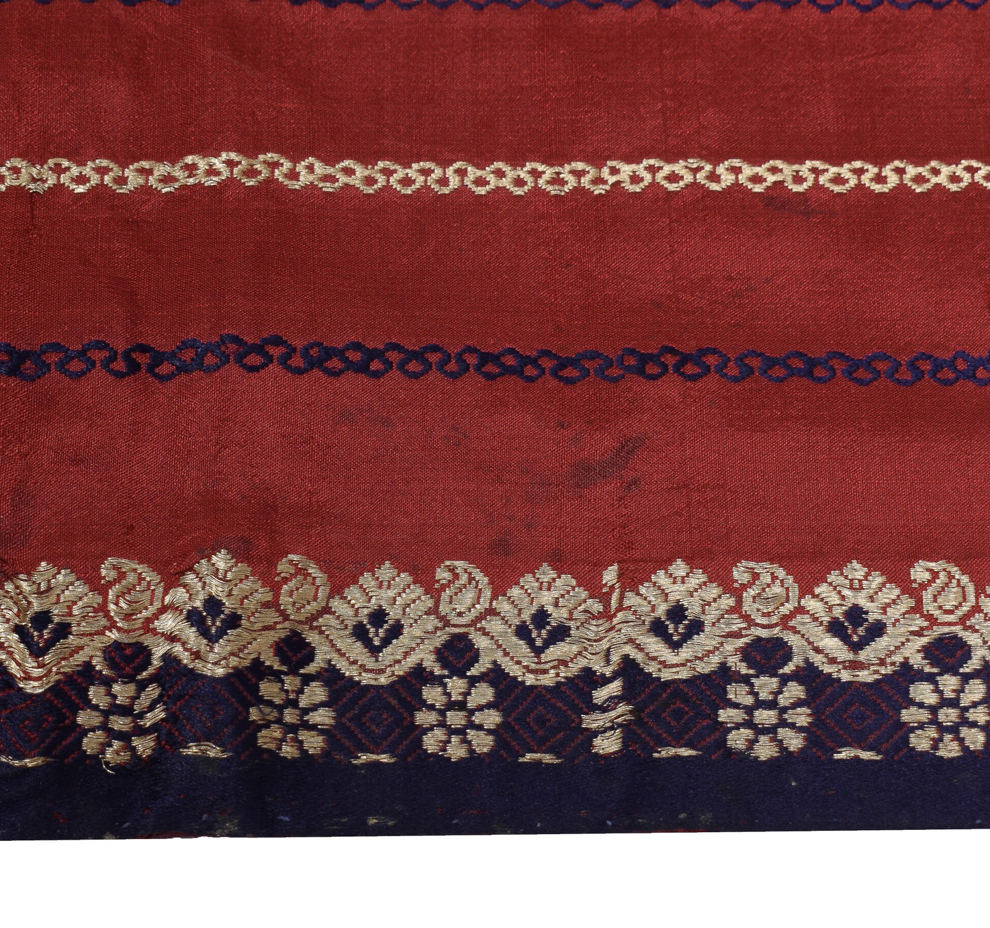 Sushila Vintage Maroon Saree 100% Pure Silk Zari Brocade Soft Indian Sari Fabric