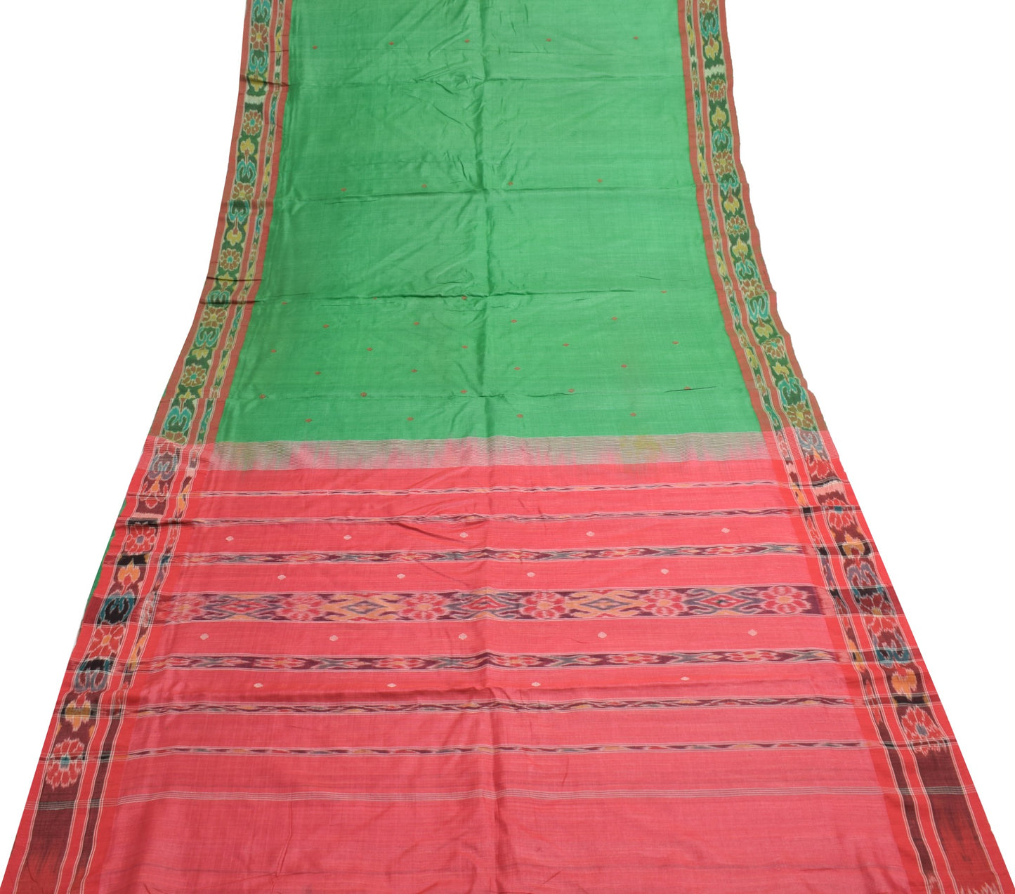 Sushila Vintage Green Saree Pure Silk Hand Woven Sambalpuri Ikat Patola Fabric