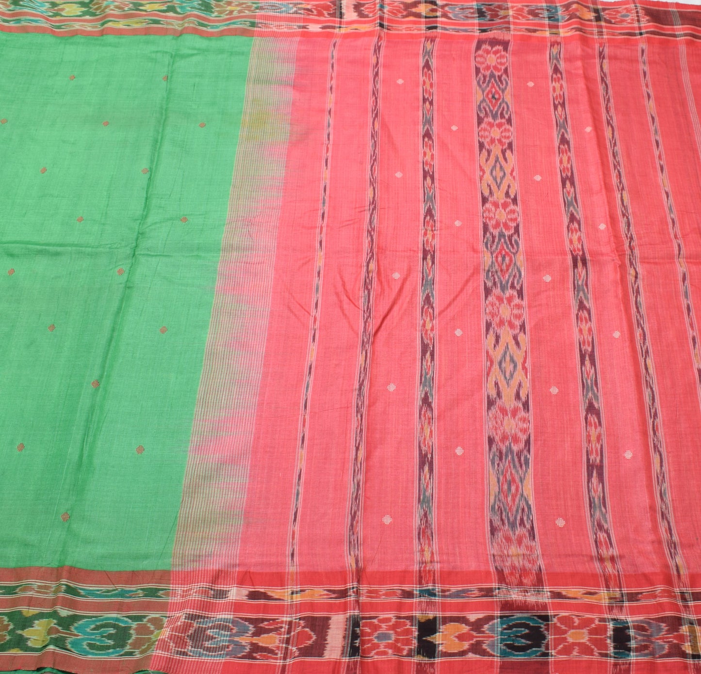 Sushila Vintage Green Saree Pure Silk Hand Woven Sambalpuri Ikat Patola Fabric