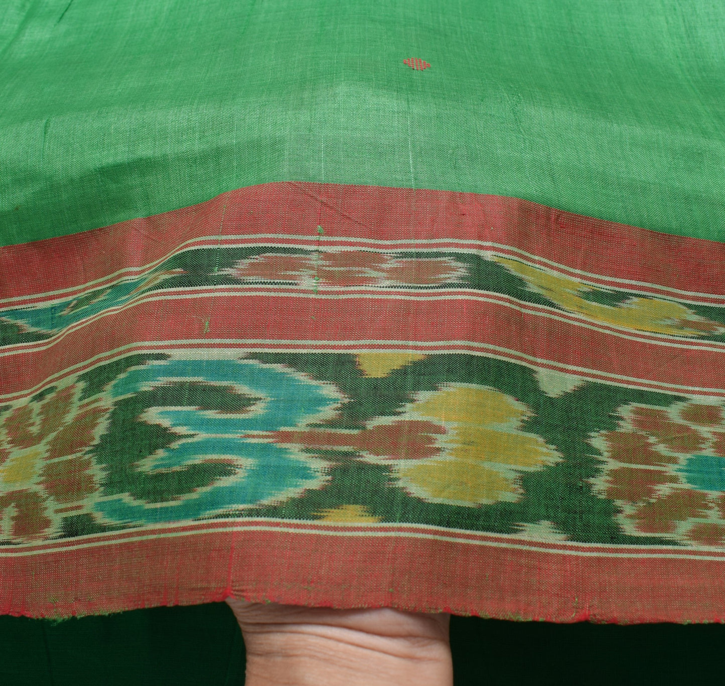 Sushila Vintage Green Saree Pure Silk Hand Woven Sambalpuri Ikat Patola Fabric