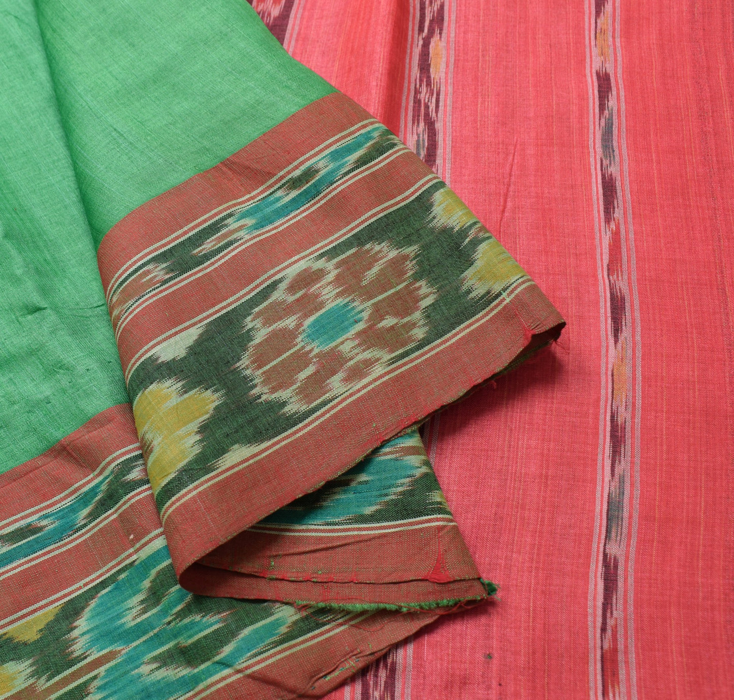 Sushila Vintage Green Saree Pure Silk Hand Woven Sambalpuri Ikat Patola Fabric