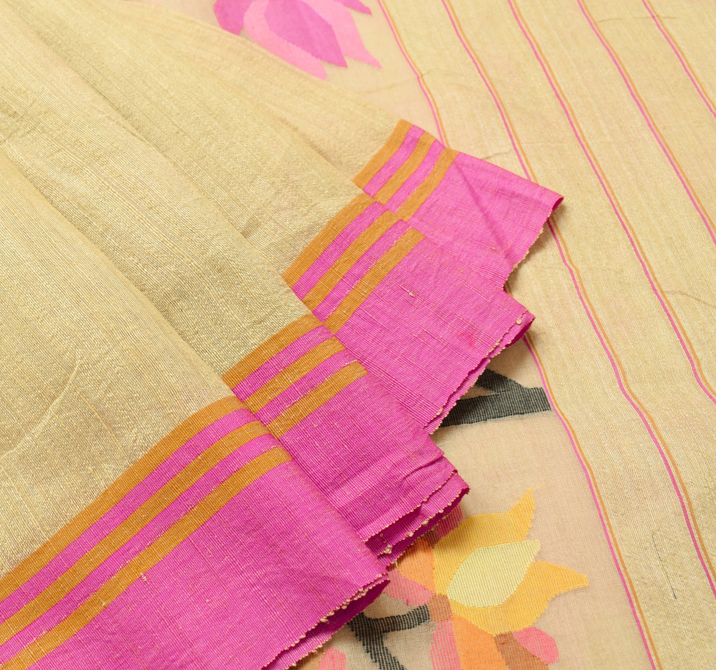 Sushila Vintage Handloom Brown Saree Cotton Muslin Dhakai Jamdani Sari Fabric