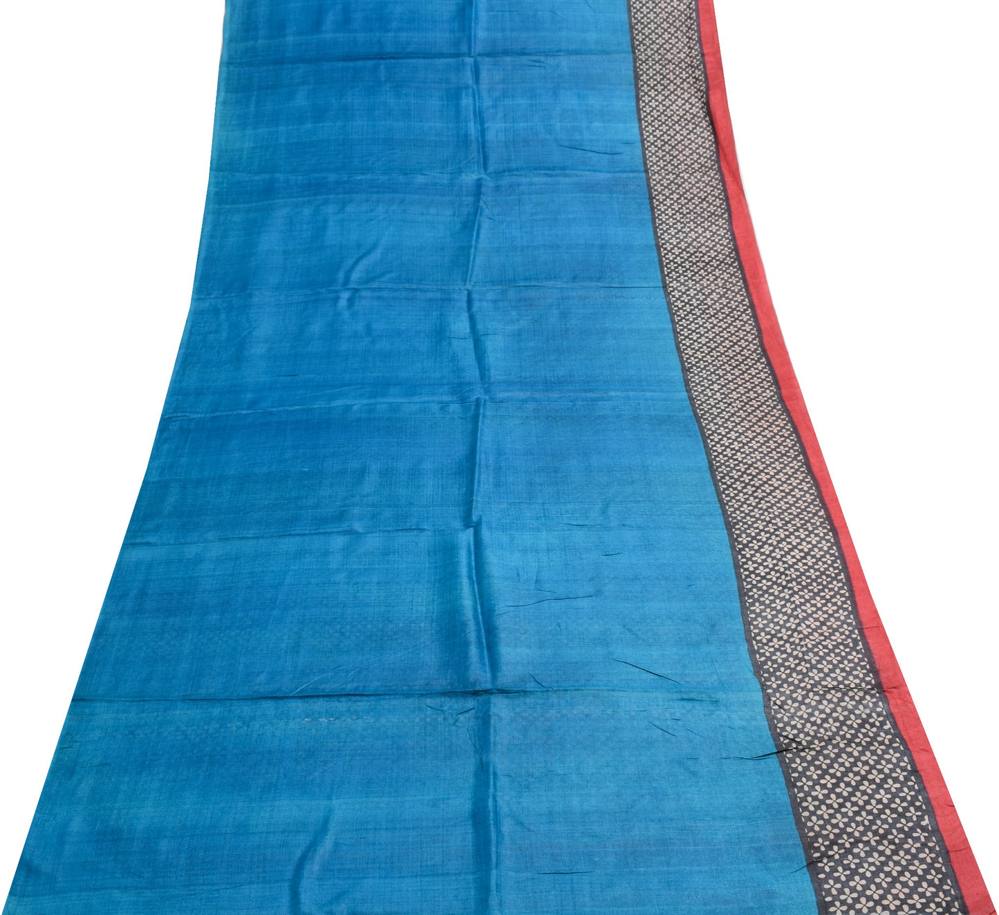 Sushila Vintage Blue Saree Pure Tussar Silk Hand Block Printed Soft Sari Fabric