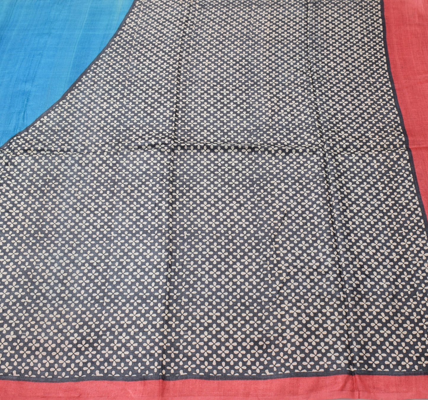 Sushila Vintage Blue Saree Pure Tussar Silk Hand Block Printed Soft Sari Fabric