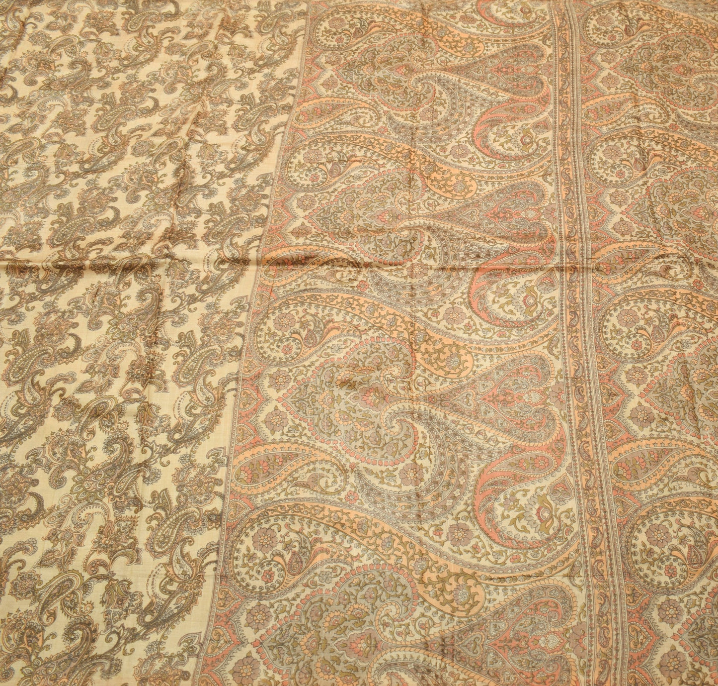 Sushila Vintage Brown Saree Pure Tussar Silk Paisley Printed Soft Sari Fabric