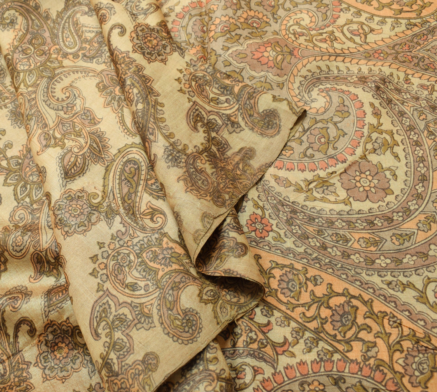 Sushila Vintage Brown Saree Pure Tussar Silk Paisley Printed Soft Sari Fabric