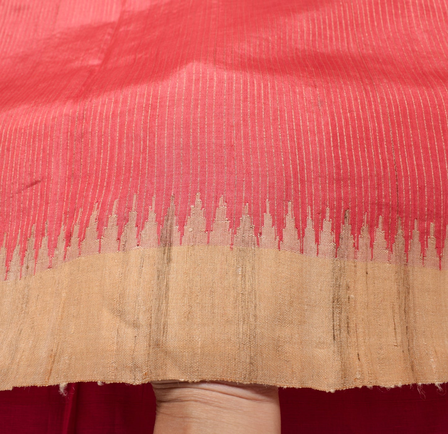 Sushila Vintage Pink Saree Pure Tussar With Khadi Border Pallu Woven Sari Fabric